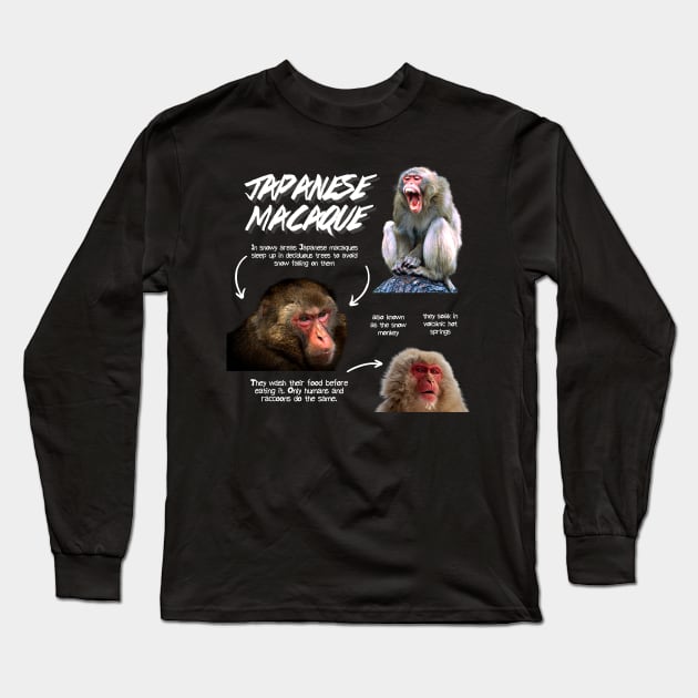 Japanese Macaque Fun Facts Long Sleeve T-Shirt by Animal Facts and Trivias